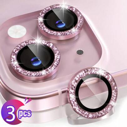 BOLLYMORE 适用于 17 Pro Max / 17 Pro / 17 Air / 17 / 16 Pro Max / 16 Pro / 15 Pro Max / 15 Pro / 14 Pro / 13 Pro / 12 Pro / 11 Pro Max 的 3 片装粉色金属环摄像头镜头保护膜：9H 硬度钢化玻璃 - 兼容手机壳设计，防指纹涂层，奢华美观，提升夜间拍摄效果（无气泡，兼容闪光灯，高清晰度）