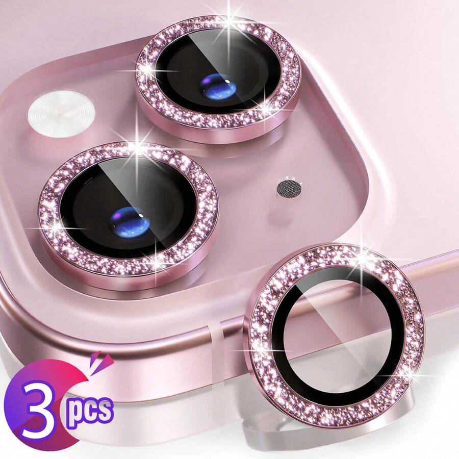BOLLYMORE 3片装粉色金属环摄像头镜头保护膜，兼容 17 Pro Max / 17 Pro / 17 Air / 17 / 16 Pro Max / 16 Pro / 15 Pro Max / 15 Pro / 14 Pro / 13 Pro / 12 Pro / 11 Pro Max：9H硬度钢化玻璃 - 兼容手机壳设计，防指纹涂层，奢华美观，提升夜间拍摄效果（无气泡，兼容闪光灯，高清晰度）