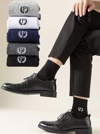 3pcs Men's Business Long Socks, Anti-Odor, Moisture Wicking, Breathable, Anti-Bacterial, Black Crew Socks For Spring Autumn Winter