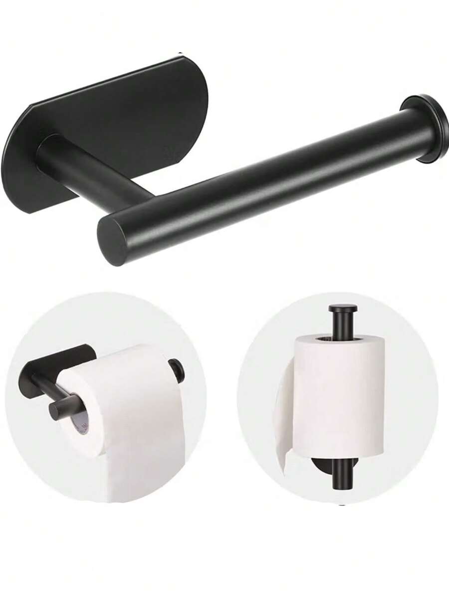 1pc Bathroom Toilet Paper Holder, Self-Adhesive Stainless Steel Roll Paper Holder, Tissue Holder, Perforated Wall Mounted Toilet Paper Holder, Bathroom Roll Paper Holder