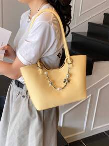 极简风纯色休闲女士托特包，精致五金挂件装饰单肩包，休闲百搭风校园学生包，磁扣开合多功能轻便收纳腋下包