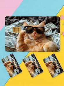 1 件招财猫信用卡装饰贴纸，太阳镜橙猫美元 PVC 卡创意个性化超薄防指纹保护皮套，品质卓越，耐刮擦，适合女性男性，小型芯片卡，银行卡，信用卡，交通卡，学生校园卡 DIY 装饰，最可爱宠物清单，宠物爱好者必买，返校，学校用品 - 彩色 - 查看 3