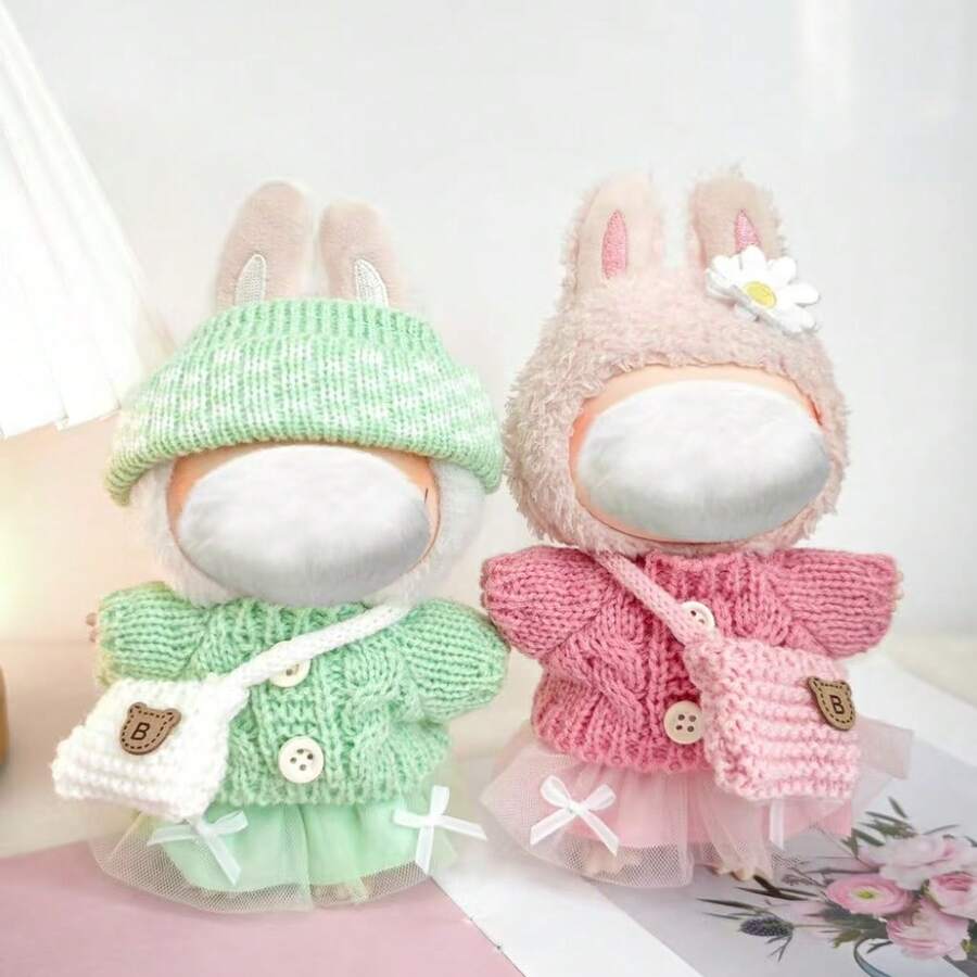 [仅服装] 17厘米 毛衣套装 - 毛绒玩偶钥匙扣吊坠配件适用于 针织毛衣和帽子套装（不含玩偶）