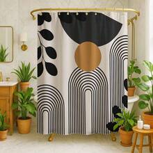 1/4 件波西米亚风格抽象图案浴室套装，包含浴帘、浴垫、U 型马桶座套、马桶盖套、防水浴室装饰、现代浴室窗帘，无需钻孔，可机洗 - 彩色 - 查看 2