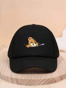 1pc Kid's Adjustable & Breathable Baseball Cap, Cartoon Bear Pattern - Fashionable Mesh Sun Hat, Suitable For Outdoor Activities - A - View 6