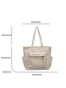 Modna, jednokolorowa torba typu tote z wieloma kieszeniami dla kobiet, duża pojemność, swobodna torba na ramię na wakacje na świeżym powietrzu, lekka i uniwersalna torba na zakupy, prosta, codzienna torba typu crossbody do dojazdów do pracy i szkoły - Beżowy - Zobacz 3