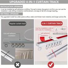 Ceiling Curtain Track, Self-Adhesive Ceiling/Wall Mount Shower Curtain Track, Self-Adhesive Perforated Double Fixing, Equipped With Metal S-Shaped Hooks | No Splicing | Double Reinforced | Easy Installation | Minimalist Design | - Multicolor - View 3