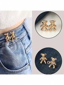 多色泰迪熊金属丝扣牛仔裤，腰部可调节，裤腰纽扣有白色、黑色、金色和银色可选。适合女性收紧腰部，打造纤细身形，提升腰线美感。可搭配牛仔裤，或作为节日、派对和家庭聚会的装饰品。 - 彩色 - 查看 9