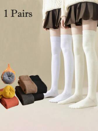 1 Pair Women's New Thigh High Socks, Thick Thermal Lining Warm Over-The-Knee Socks For Autumn And Winter, Y2k, Cozy