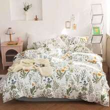 Floral Duvet Cover King Size - Blue Green Yellow White Flower Leaf Botanical Pattern Soft Microfiber Comforter Quilt Cover Set - 3PC 104 X 90 Lightweight Bedding, Farmhouse Style Bedroom For Women Men - Hoa Xanh Lục (Chỉ Bìa) - Xem 6