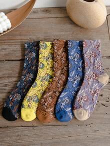 1双女士秋冬3D压花佩斯利复古风格袜子