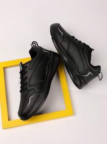 Modische lässige Sport Sneaker für Teenager, Schnürsneaker zum Laufen, schwarzes Stoffobermaterial leicht zu reinigen, EVA-Sohle leicht und bequem rutschfest und langanhaltend, geeignet für den täglichen Gebrauch, alle Jahreszeiten