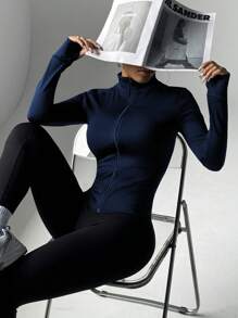 Modest Activewear,Academic Chic Jacket,Long Sleeve With Thumbholes, Comfort-Stretch For Dance/Pilates,Waist-Cinching Zip Front + Low Neckline, Street-To-Studio,Sculpting Seams,Full-Coverage Cut With Slim Silhouette,Long Sleeve Zip Front With Thumbholes, Tummy-Control,Chest-Enhancing Darts,360° Stretch Construction,Anti-Slip Zip Guard,Women's Slim-Fit Zip Jacket