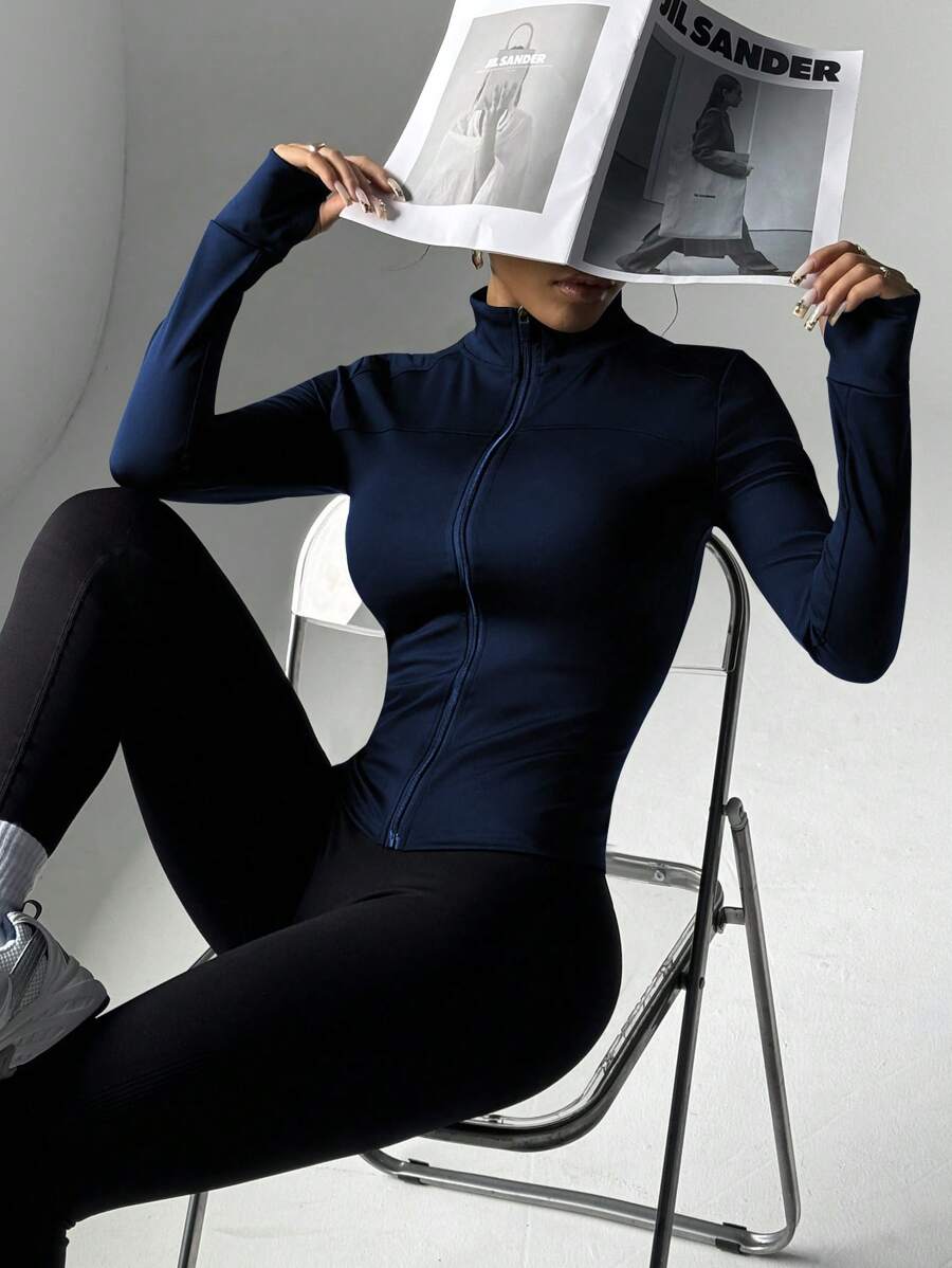 Modest Activewear,Academic Chic Jacket,Long Sleeve With Thumbholes, Comfort-Stretch For Dance/Pilates,Waist-Cinching Zip Front + Low Neckline, Street-To-Studio,Sculpting Seams,Full-Coverage Cut With Slim Silhouette,Long Sleeve Zip Front With Thumbholes, Tummy-Control,Chest-Enhancing Darts,360° Stretch Construction,Anti-Slip Zip Guard,Women's Slim-Fit Zip Jacket