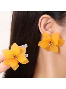1 par de pendientes bohemios de flores preservadas con doble capa, vintage, adecuados para mujeres en vacaciones, fiestas y uso diario