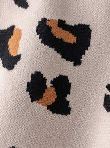 女童欧美豹纹蝴蝶结短款开衫针织衫，适合日常、派对、春秋冬