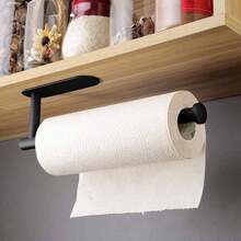1PC Black Paper Tissue Rack, Punch Free Wall Mount With Adhesive For Easy Installation, Wall Mount For Kitchen, Towel Holder Under Cabinet Paper Towel Rack For Bathroom Kitchen Pantry Sink Balcony Toilet Paper Holder, Storage Rack For Cling Film/Foil, Slouchy Self-Adhesive