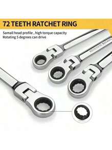 1pc Ratchet Wrench Set, 72 Teeth, 180° Swivel Design, Durable Metal Tool, Suitable For Automotive, DIY, Home Repair, Two-In-One Wrench, Durable Industrial Tool - Silver - View 9