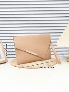 黑色信封包，纯色文件包，简约时尚百搭手拿包，PU材质女士手拿包，卡包，护照夹，商务通勤包 - 卡其色 - 查看 5