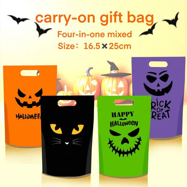 25 piezas Bolsa de regalo grande y económica para dulces y aperitivos de Halloween, bolsa de plástico Opp para fiestas de Halloween, bolsa de regalo, bolsa de almacenamiento, bolsa de truco o para decoración de Halloween, decoraciones para fiestas de Halloween, decoración de Halloween feliz, favores para reuniones en el hogar, suministros para fiestas festivas, decoración de otoño