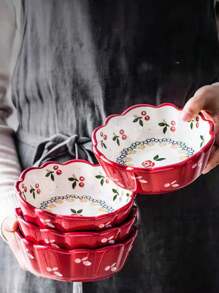1pc Ceramic Bowl, Decorative Bowl, Fruit Bowl, Suitable For Home Kitchen, Restaurant, Living Room, Fruit, Snack, Candy, Salad, Cake Serving, Applicable For Wedding, Party, Gift, Birthday