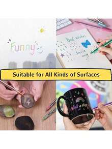 12支金属马克笔，细头金属马克笔，适用于岩石绘画、黑纸、卡片制作、剪贴簿工艺品、DIY相册返校 - 彩色 - 查看 5