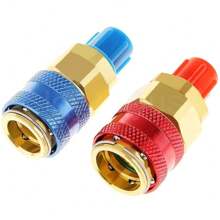 2Pcs Premium Brass AC R134A Quick Coupler Connector Adapters - High-Low Pressure Manifold Fittings For Air Conditioning Refrigerant - Durable, Corrosion-Resistant, And Easy To Install