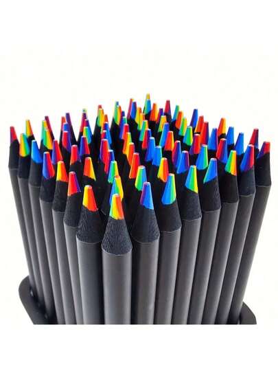 12/24pcs Rainbow Pencil, Colorful Pencil, Colorful Combination Wooden Black Wooden Sketching Drawing Supplies, Suitable For Birthday Gifts, Party Gifts, Halloween Gifts, Christmas Gifts Drawing ' Favorite,Back To School