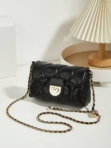 女士时尚新款百搭链条装饰吊饰刺绣菱格纹纹理纯色绗缝斜挎包，适合外出、约会、购物、通勤/工作/办公室日常使用，可作为化妆包或迷你方包，非常适合送礼