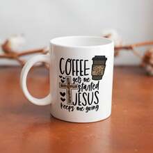 1pc 11oz Ceramic Mug - "Coffee Lets Me Start, Jesus Keeps Me Going", Inspirational Christian Gift - White - View 5