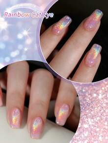 XEIJAYI 1Pc 15Ml Rainbow Cat's Eye Nail Polish Soak Off UV LED Gel Varnish Nail Art For Women DIY-No Magnetic Stick Included - 粉色 - 查看 3