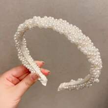 1pc Premium Handmade Pearl & Fishing Line Hair Hoop, Suitable For Weddings And Parties, Made Of ABS Plastic, Hair Band, Headbands