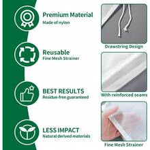 ‌6-Pack 12" X 8" Reusable Nut Milk Bags - 200 Micron Ultra-Fine Mesh Strainer For Almond Milk, Yogurt, Cheese & Cold Brew - Multi-Purpose  Filter Bags For Kitchen, Camping & Raw Food Prep - Default - View 4