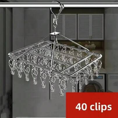Stainless Steel Sock Drying Rack With Windproof Design And Multi-Clip High-Efficiency Air Circulation System For Laundry Room And Balcony, Heavy-Duty Clothing Hooks With 40 Clips For Fast Drying, Durable Drying Stand For Clothes, Socks, Underwear, And Delicate Garments, Indoor And Outdoor Use