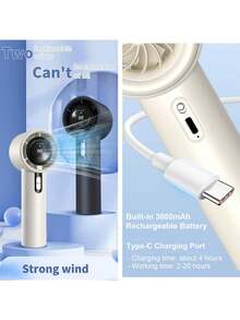 Handheld Fan [100-Speed Turbo Wind Pro],5000mAh Portable Rechargeable Fan With LED Display, Powerful Motor, Summer Essentials For Travel,Beach,Vacation,Makeup,Concerts,Cruise - White - View 6