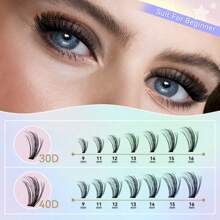 INSTKEE 30D+40D Cluster Self-Grafting False Eyelashes Set, 240pcs Natural Style False Eyelashes Set, Mixed Length 9-16mm, D Curl False Eyelashes With False Eyelash Glue Tweezers, Remover And Grafting Tools, Suitable For Beginners,Back To School