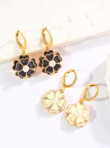 1 paio di orecchini a bottone in stile minimalista in rame con decorazione floreale di perle finte, adatti per tutte le occasioni