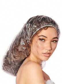 100个/50个一次性塑料透明超大浴帽，女士弹性防水浴帽，旅行发饰 - 白色 - 查看 11