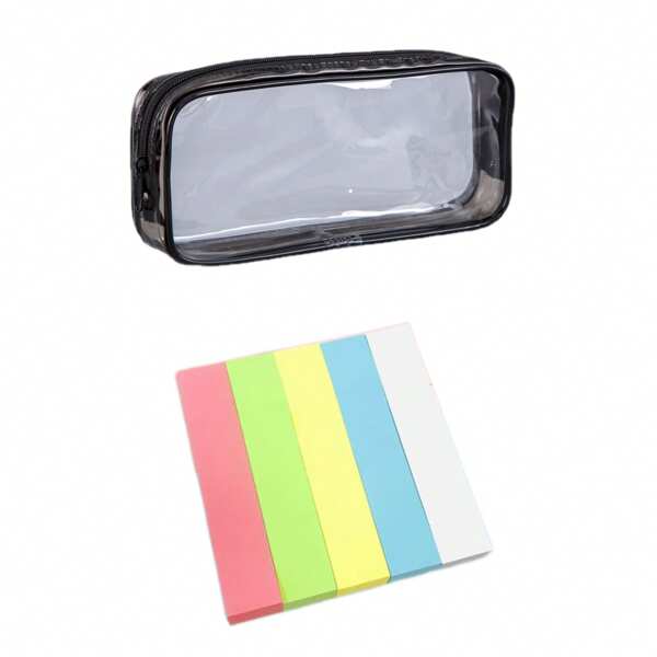 Estuche de lápices transparente minimalista, 5 piezas de notas adhesivas de colores, libreta minimalista, organizador de papelería de gran capacidad para estudiantes, bloc de notas portátil transparente de PVC, útiles escolares, de vuelta a la escuela