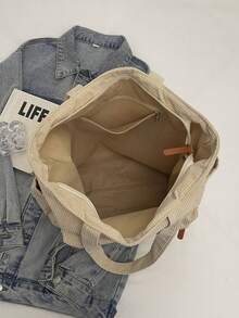 Modna, jednokolorowa torba typu tote z wieloma kieszeniami dla kobiet, duża pojemność, swobodna torba na ramię na wakacje na świeżym powietrzu, lekka i uniwersalna torba na zakupy, prosta, codzienna torba typu crossbody do dojazdów do pracy i szkoły - Beżowy - Zobacz 11