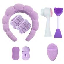 Conjunto de 5 faixas de cabeça para lavar o rosto, esponja para maquiagem, cuidados com a pele, faixa de cabeça de tecido felpudo, bolha macia, faixa de cabelo para mulheres e meninas, acolchoada e antiderrapante, acessório para cabelo grosso, volta às aulas