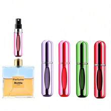 4-Piece Travel Perfume Atomizer Set - 5ml Refillable Leakproof Spray Bottles With Ultra Fine Mist, TSA-Approved Portable Scent Dispenser For Handbag, Gym, Office & Vacation, Silver - Red, Rose Red, Purple, Green - 查看 1