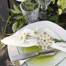 3 piezas Anillos para servilletas con flor de perla, Portaservilletas dorados, Soportes elegantes para servilletas con cristal, Adecuados para bodas, cumpleaños, Navidad, Acción de Gracias, decoración de mesa festiva