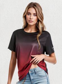 3pcs Women Casual Gradient Color Round Neck Breathable Sport Short Sleeve T-Shirt, Suitable For Spring And Summer