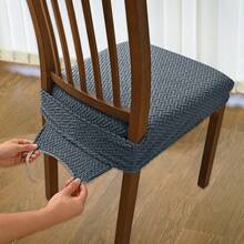 Fundas para sillas con correas elásticas, de jacquard liso, elásticas, para comedor, decorativas, para cocina y hogar. - Gris oscuro - Ver 2