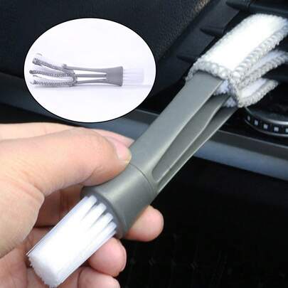 Cepillo estrecho gris, limpiador de rejillas de aire acondicionado de automóvil de doble extremo, cepillo de limpieza para el panel de instrumentos, cepillo pequeño, accesorios para automóvil