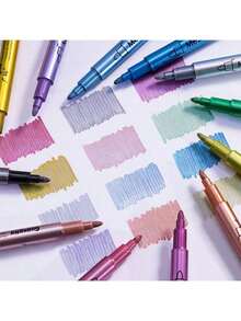 12支金属马克笔，细头金属马克笔，适用于岩石绘画、黑纸、卡片制作、剪贴簿工艺品、DIY相册返校 - 彩色 - 查看 4