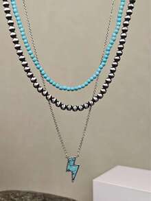 Collar colgante con rayo de imitación de perla y turquesa para mujeres, perfecto para fiestas, viajes y vacaciones - estilo 1 - Ver 2