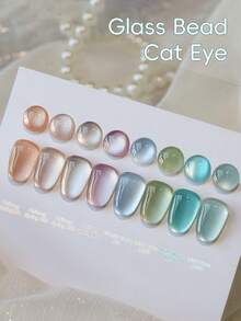 XEIJAYI 8Pcs 15Ml Clear Glass Bead Series Cat Eyes Nail Polish Soak Off UV LED Gel Varnish Nail Art For Women DIY-No Magnetic Stick Included - 彩色 - 查看 6