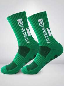 1 Pair Of Grippy Soccer Socks Men's Non-Slip Sports Socks Double Latex Grippy Non-Slip Mid-Calf Sports Socks For Soccer, Trampoline, Running, Hiking, Fitness, Baseball, Basketball, Tennis, Moisture Wicking